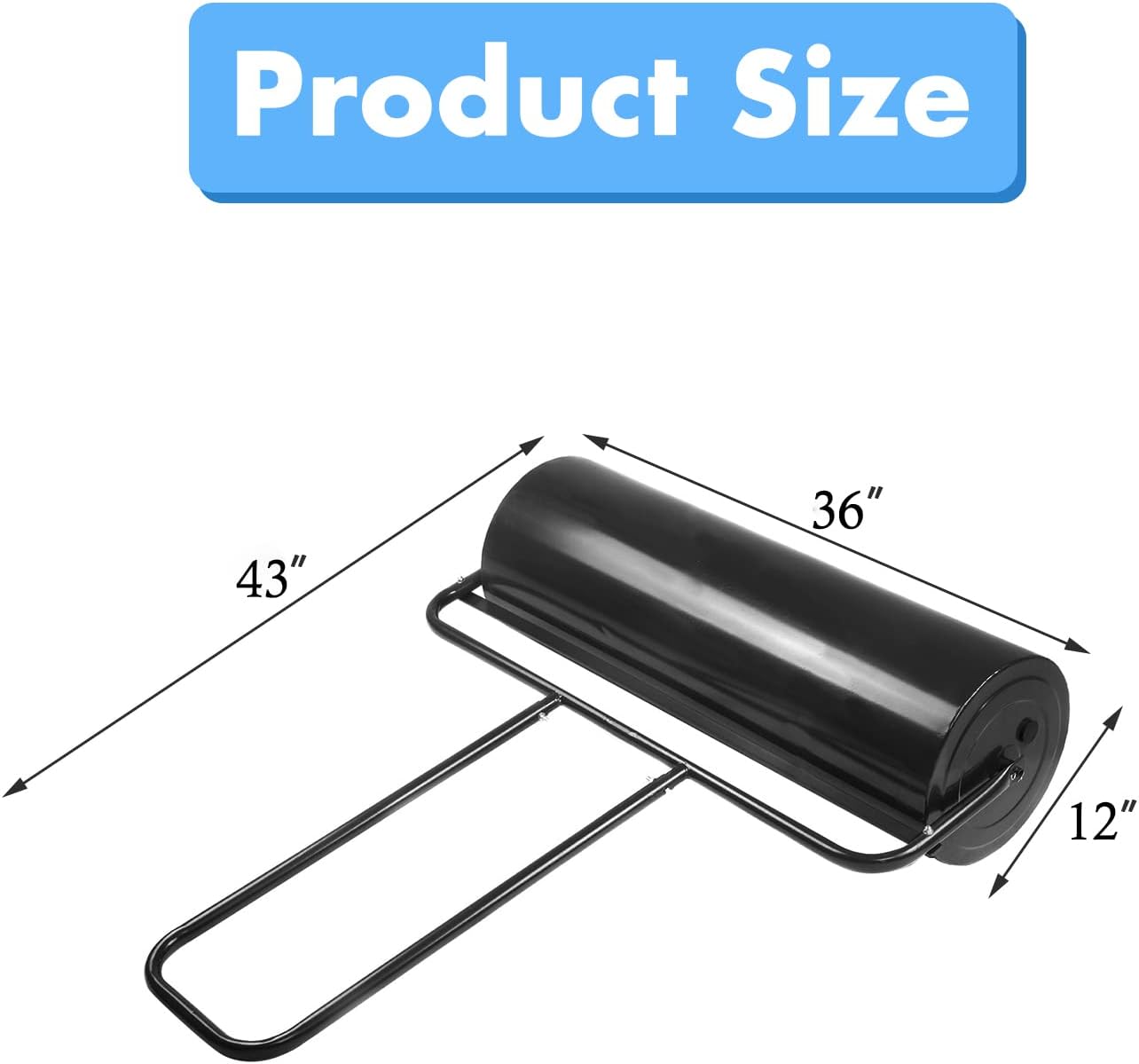 Goplus Lawn Roller, Push/Pull/Tow Behind Water/Sand Filled Steel Sod Drum Roller with U-Shaped Handle, Yard Roller for Garden Backyard Grass, 17 Gallon/63 L, 36"x12", Black