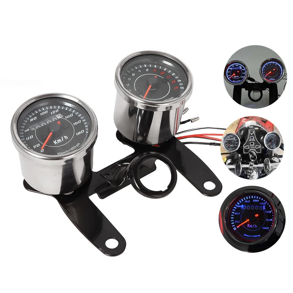 Riloer Compteur de vitesse, tachymètre, odomètre, jauge avec support, rétroéclairage LED pour moto, kit combiné, UniVe*rsal Fit