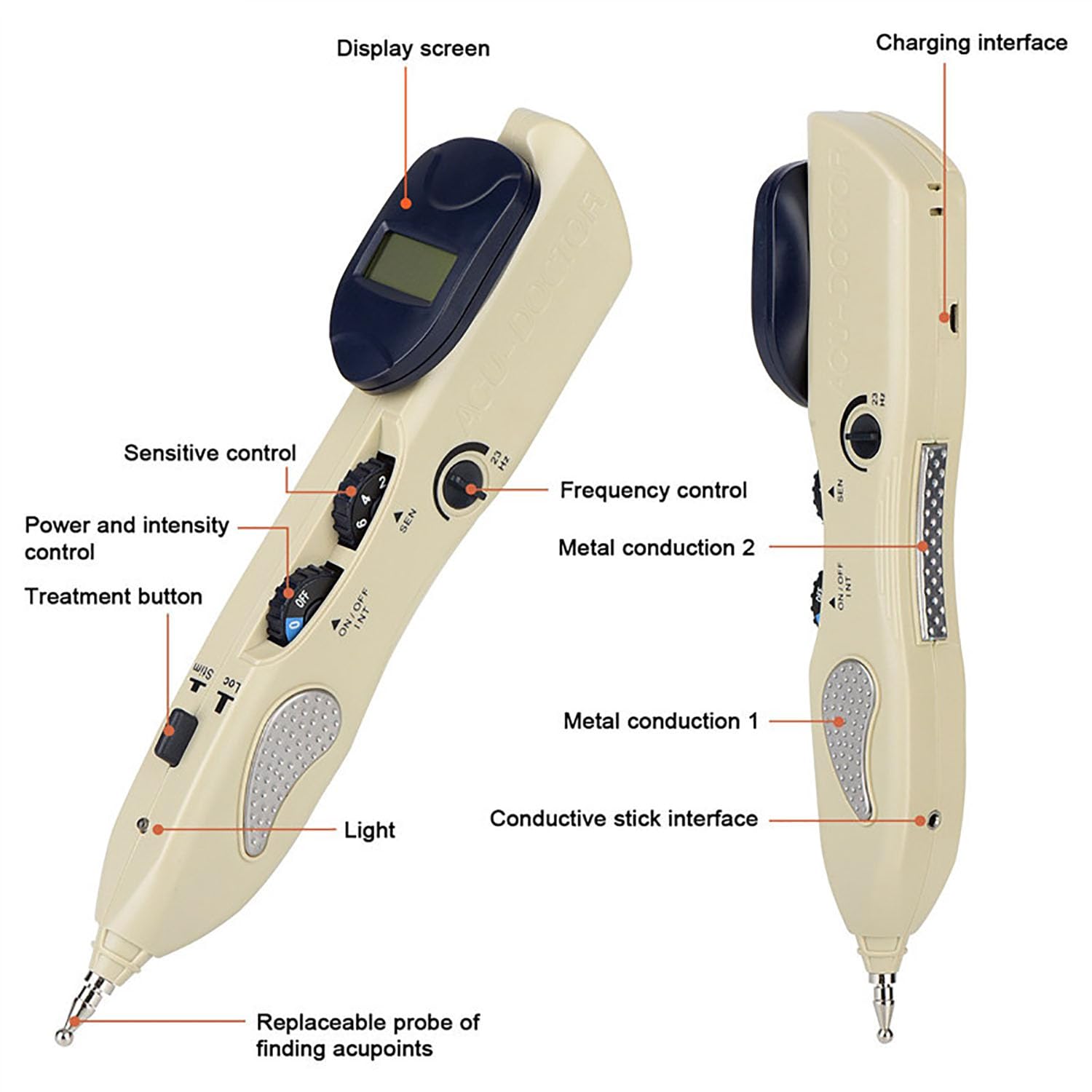 Bolígrafo Localizador Automático De Puntos De Acupuntura, Bolígrafo De Acupuntura para Masaje Terapéutico del Dolor con Frecuencia Y 10 Intensidades Ajustables Y Sensibilidad Ajustable