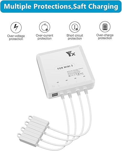 Miniatura 6 de Anbee Mini 3 Pro Multi estación de carga de batería, cargador rápido de carga paralela 6 en 1 compatible con DJI Mini 3 Pro RC Drone
