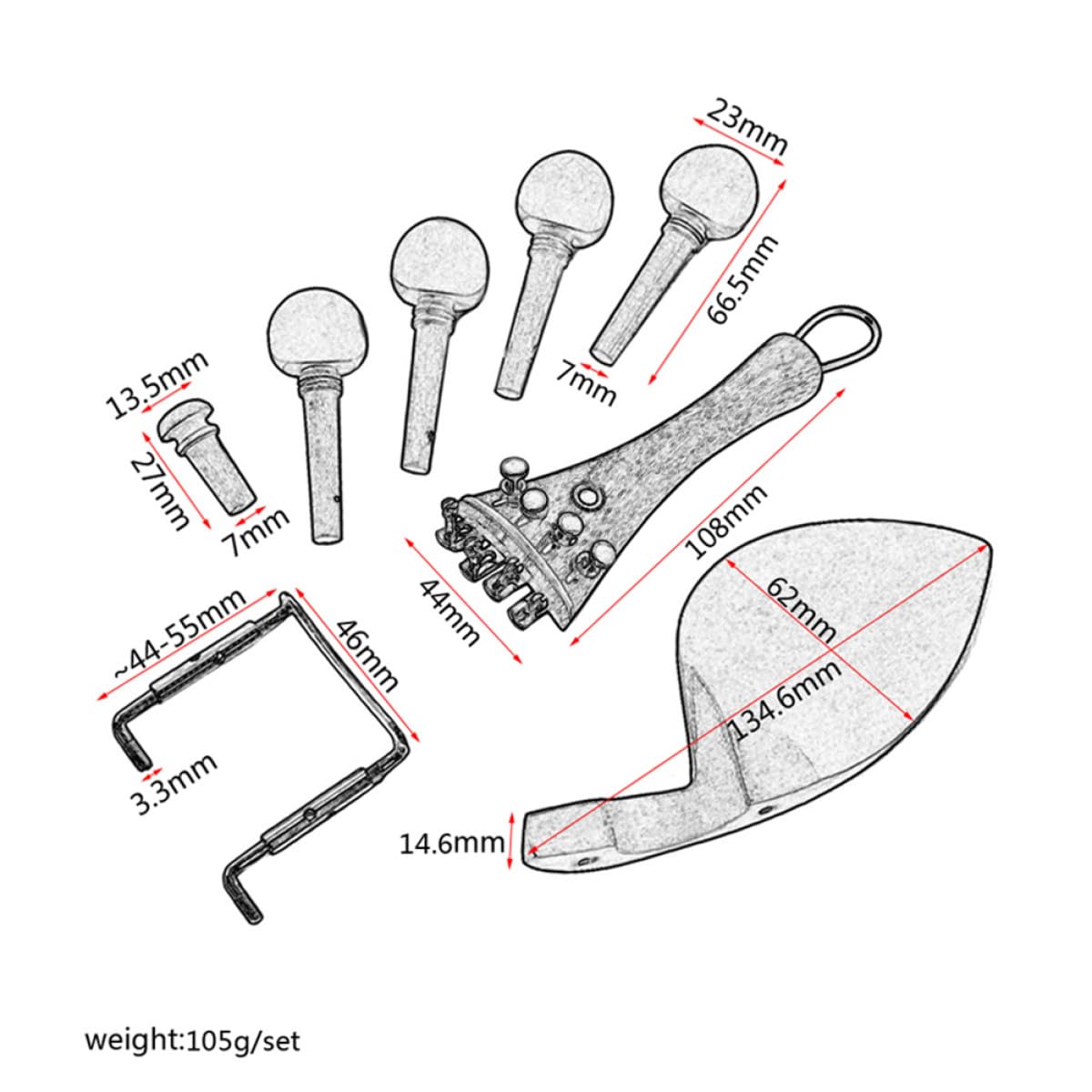 Toddmomy Accesorios para Violín Resistente Tensión de Cuerdas Juego de 15 Piezas de Madera Acabado Fino Adecuado para Violines DIY de Alta Gama