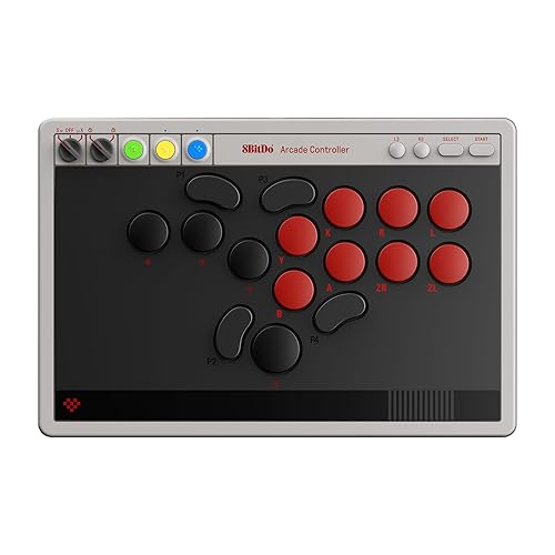 8BitDo All-Button Arcade Controller for Switch/Switch 2 & Windows – Bluetooth, 2.4G, Wired Connectivity, Low-profile Mechanical Switches, 4 Programmable Buttons, Hot-swappable PCB