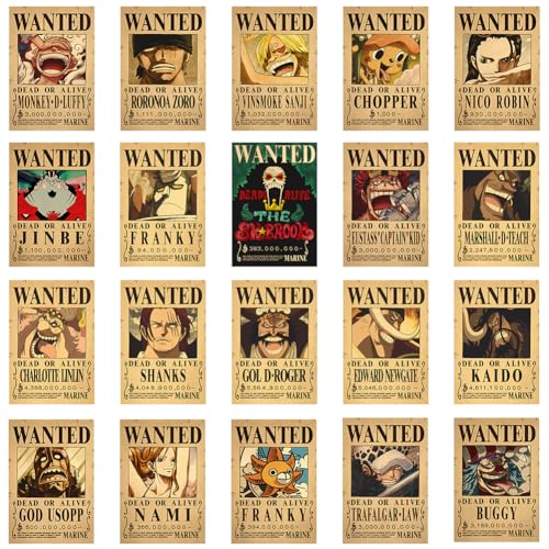 FISAPBXC OnePiece Wanted Poster, West Poster, Kraft Paper Animation Wanted Order, Decorative Painting Wall Art, Modern Family Bedroom Decor, 20 PCS