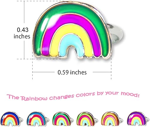 Miniatura 2 de Lindo anillo de humor con cambio de color arcoíris para niñas, tamaño ajustable, Metal, Sin piedras preciosas