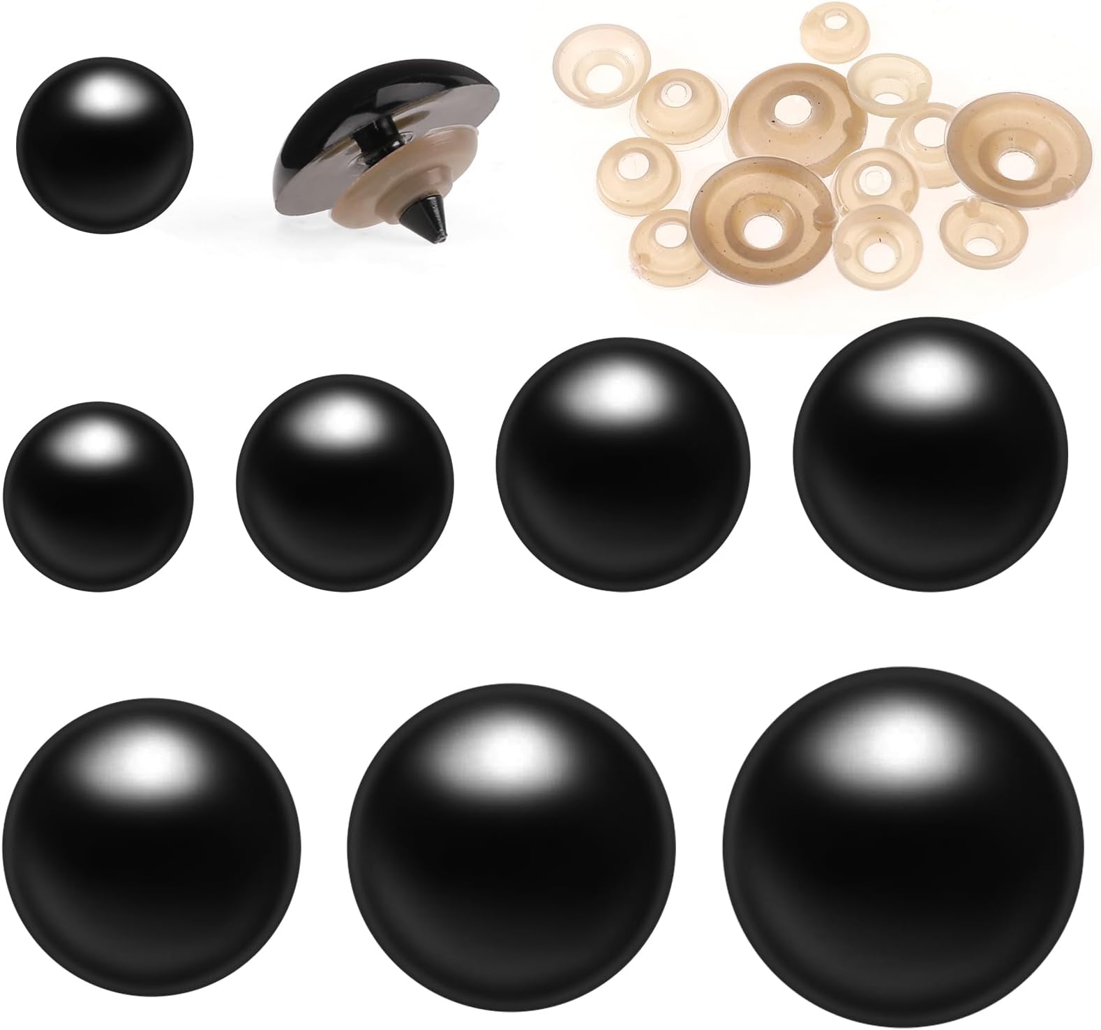 KALIONE 160 Pieces Plastic Safety Eyes with Washers, Large Safety Eyes for Crochet Animals, 10-30 mm Black Safety Eyes for Amigurumi, Stuffed Animal Eyes for DIY Toy Doll Teddy Bear Making Supplies