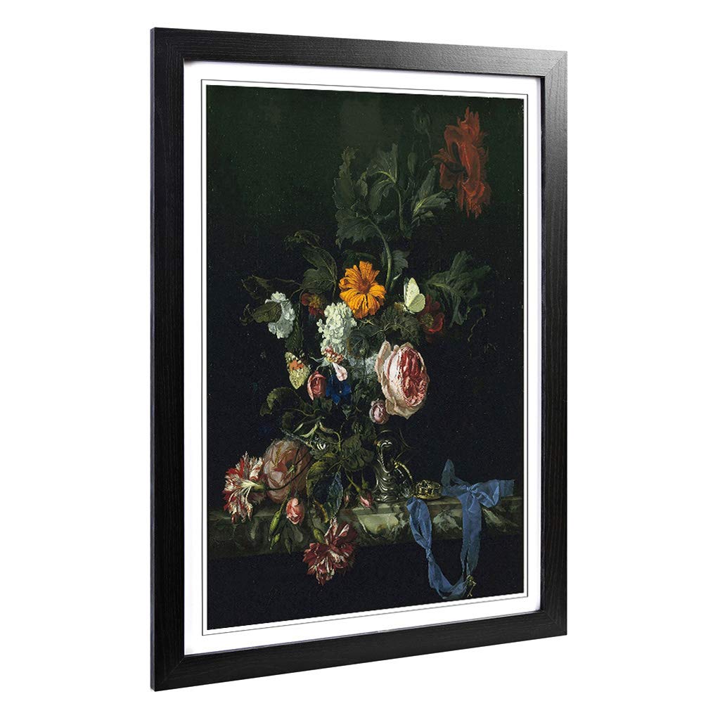 Big Box Art Framed Print of Willem Van Aelst Flower Still Life Design | Wall Art Picture | Home Decor for Kitchen, Living Room, Bedroom, Hallway, Black, A2 / 24.5x18 Inch / 62x45cm