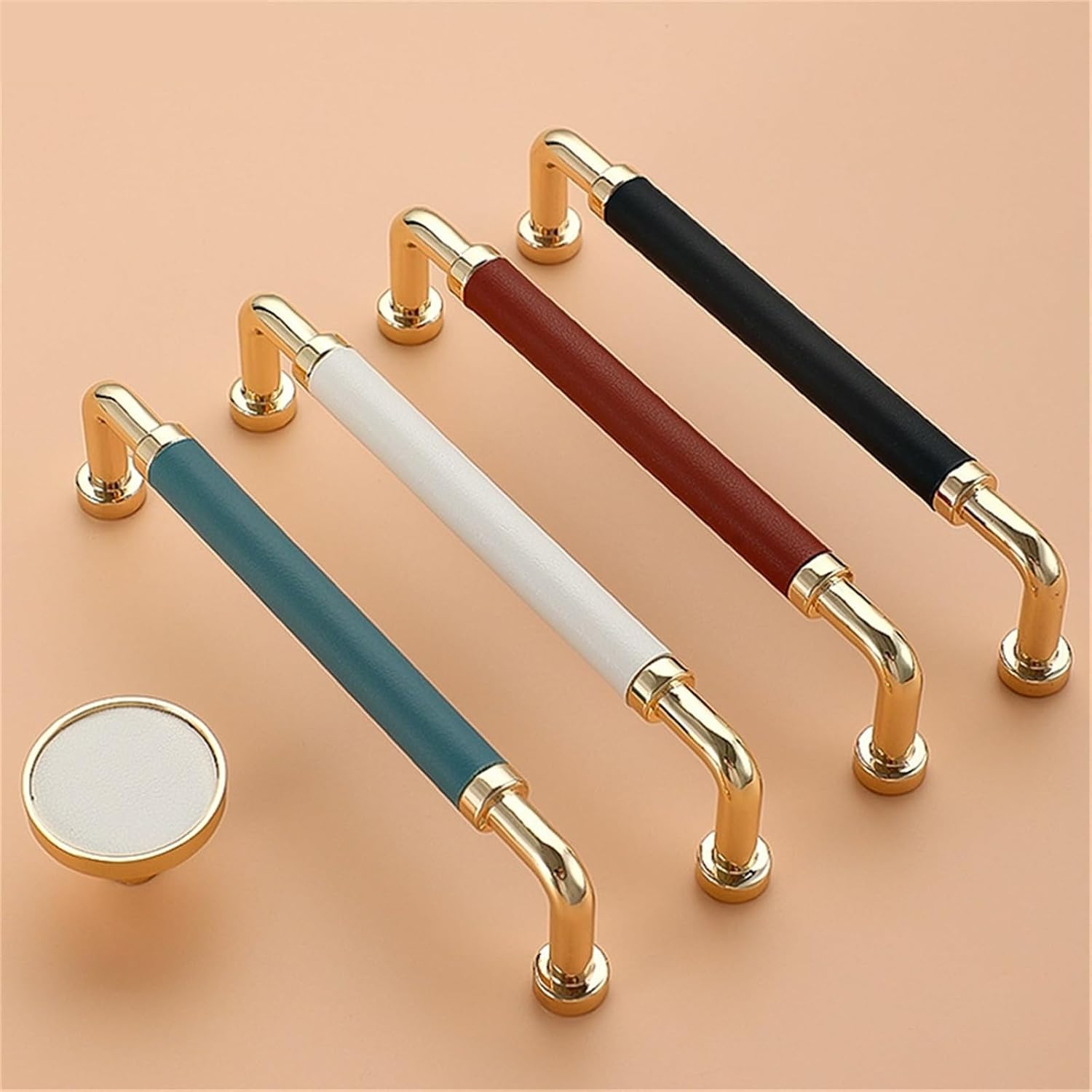Kitchen Cabinet Handles Drawer Wardrobe Door Handle Furniture Cabinet Drawer Pulls Leather 1Pcs(Brown Gold 128mm)