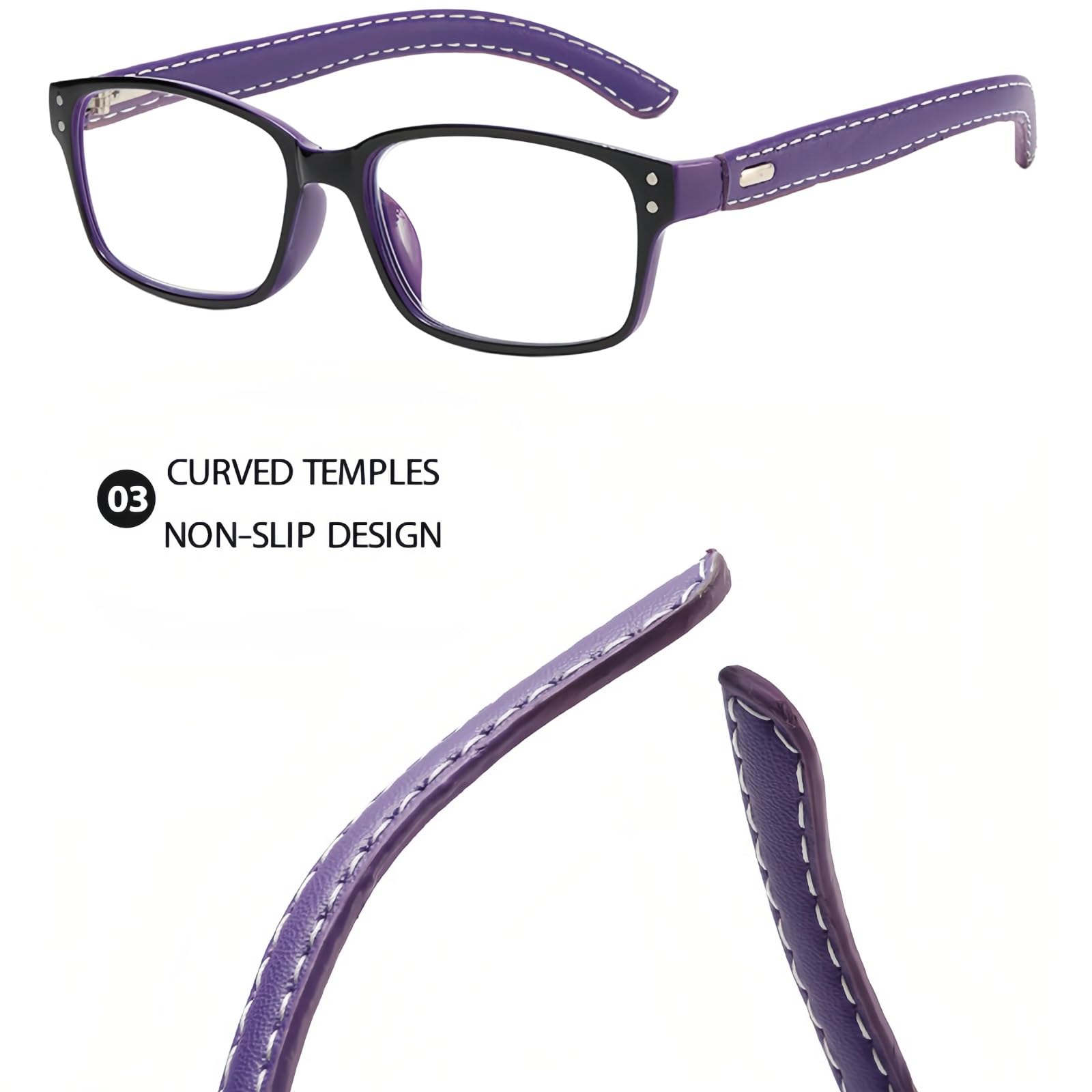 Vintage-Lesebrille, blaues Licht, TR90, leichte Computer-Lesegeräte mit lederstrukturierten Bügeln +1,0 bis +4,0 (schwarz, +150)