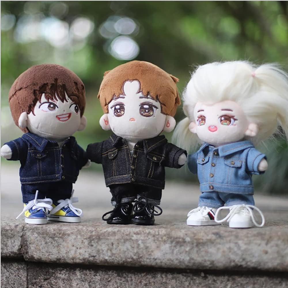 niannyyhouse Denim Jackets Jeans White T-Shirt 7.8in（20cm） Plush Humanoid Stuffed Doll Clothes (Black)