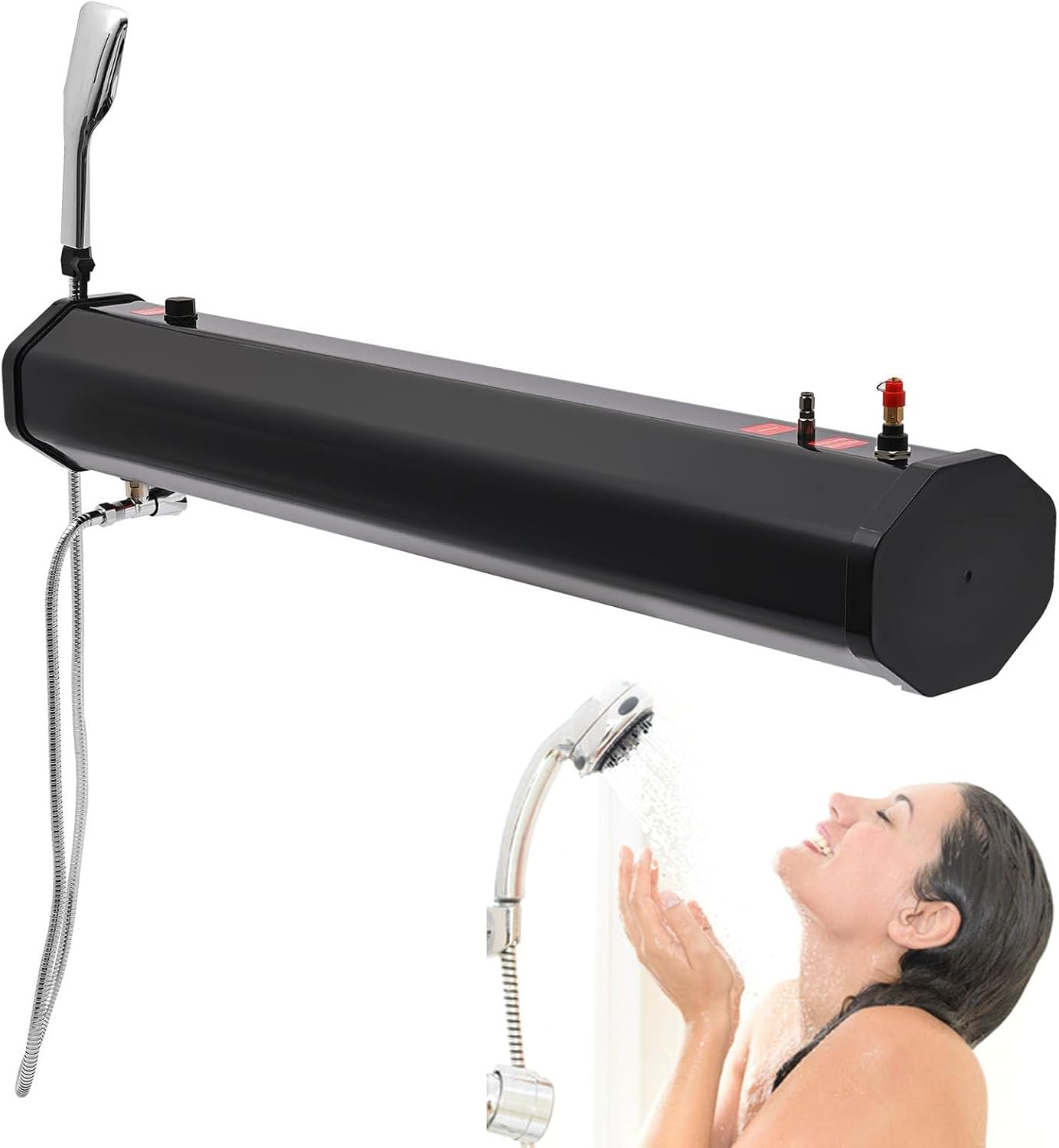 Outdoor Roof Rack Shower | 4.8/5.3/7.9Gal Sun-Heated Water Tank | Auto Pressure Release | Universal Crossbar Mount for Beach, Camping, RV Trips,4.8Gal/18L