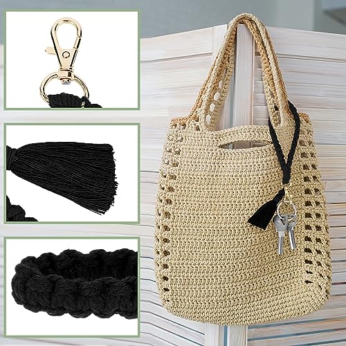 Lusofie Boho Makramee Schlüsselanhänger mit Quaste in Schwarz für Damen – Bild 4