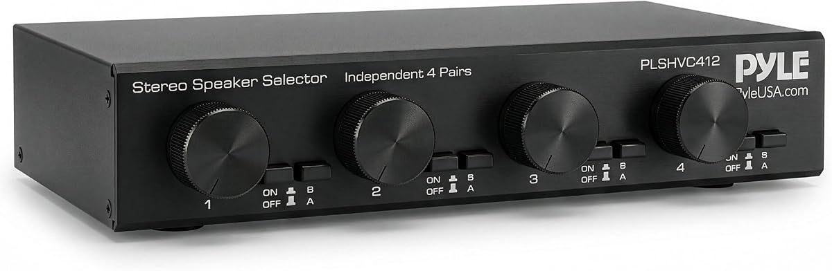 Pyle 4 Channel Speaker Selector with Volume Control | Stereo Amplifier