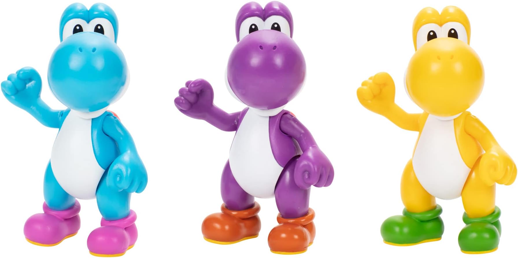 Nintendo Yoshi 3-Pack Action Figures, 4 Inch / 10cm Authentic Super Mario Figures Includes Yellow Yoshi, Purple Yoshi and Light-Blue Yoshi, Ideal For Ages 3+
