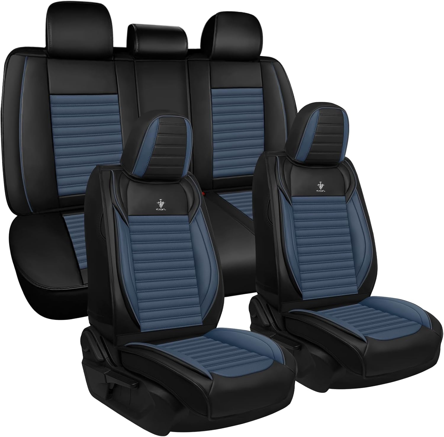 Seat Covers Full Set Fit for Honda Civic 2005-2023, Breathable and Comfortable Leather Car Seat Cover, Standard Waterproof Cushion Cover Auto Interior Accessories (Black Blue)