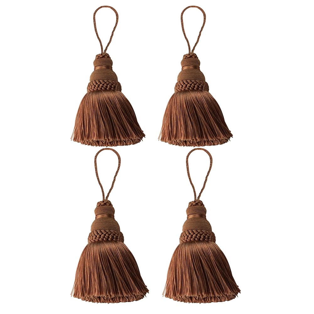 Fenghuangwu Elegant Polyester Tassel Key Tassel DIY Accessories for Furniture Light and Home Decoration 4 Packs (Coffee)