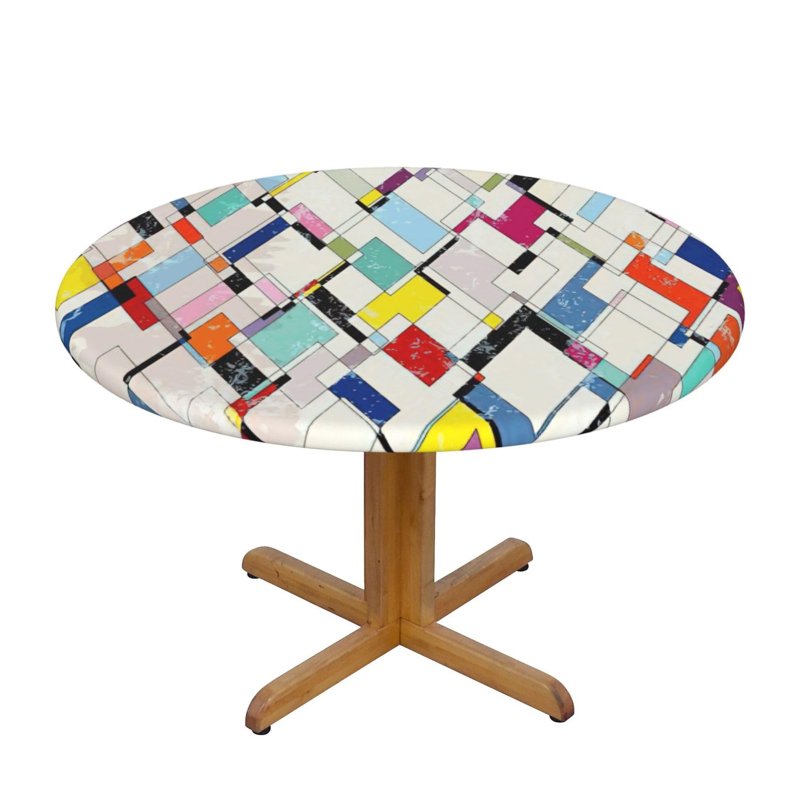 Nappe ronde ajustée à carreaux colorés de 101 à 127 cm pour table de mariage