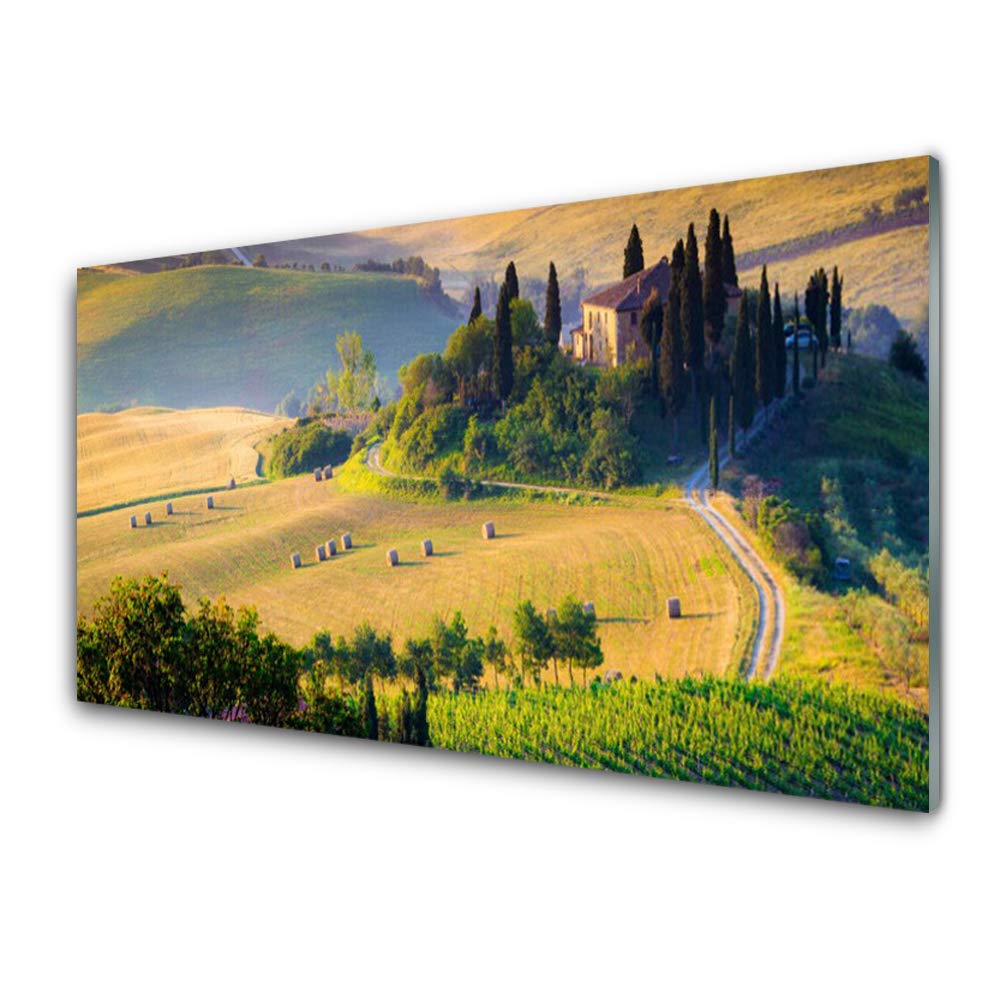 Impression sur Verre Trempé Tulup 100x50cm avec Design de Champ et Arbres