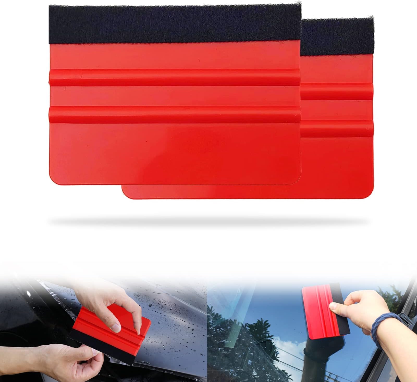 KASTWAVE Red 4 Inch Felt Edge Squeegee for Vinyl Window Tinting Sign Marking Film Installing Decal Applicator Tool Wallpaper Smoother Vinyl Wrap Film Plastic Accessories Wrapping Cars