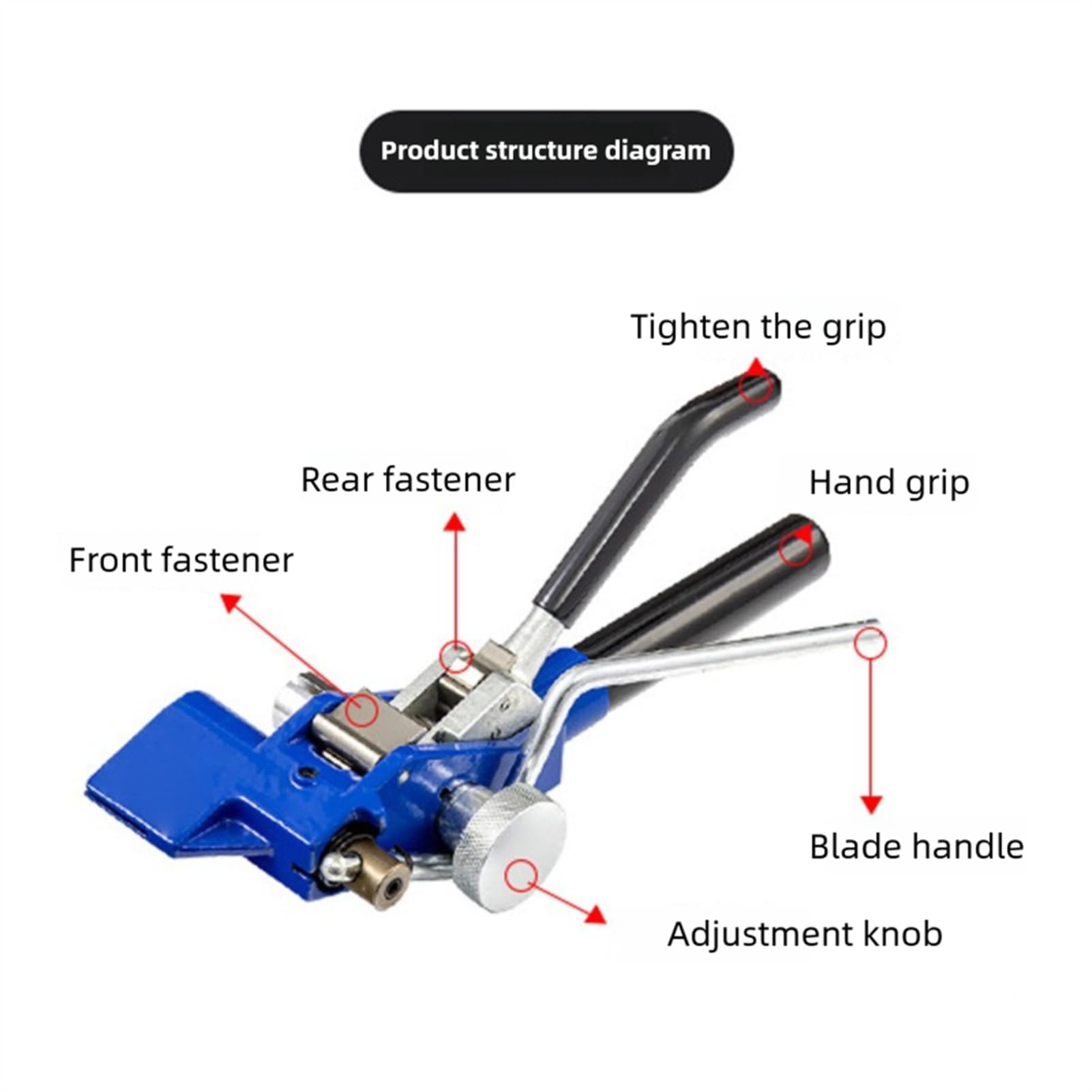 Jeffergarden Strumento per Fascette in Metallo Blu Funzioni di Serraggio e Taglio, Impugnatura Ergonomica in Plastica, Fibbie a Cricchetto, Materiale in Acciaio Ad Alto Tenore di Carbonio,