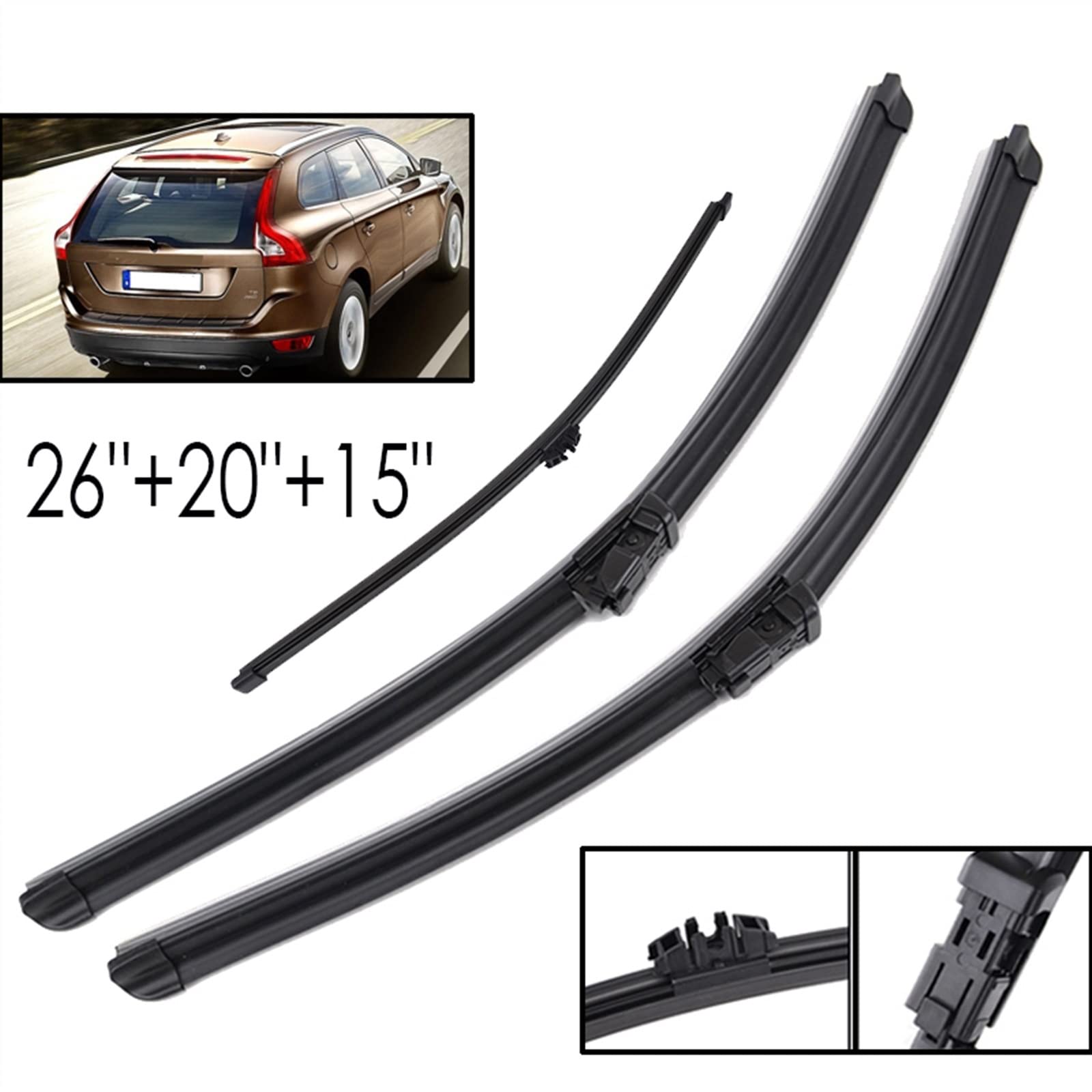 WITTSY Parti Tergicristalli 26 "20" 15" Tergicristallo Parabrezza Spazzole Tergicristallo Auto Anteriore Posteriore Lunotto Tergicristallo per Volvo XC60 2009 2010 2011