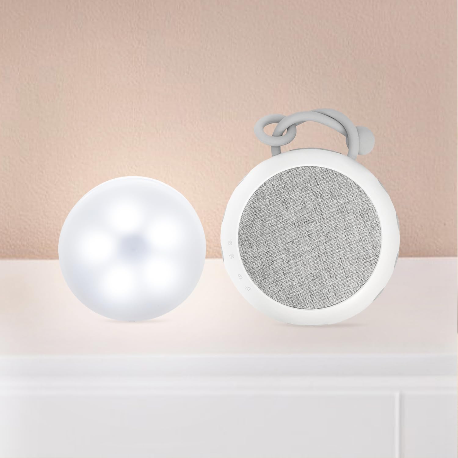 Rechargeable Puck Lights 2 Pack, Portable White Noise Sound Machine Baby