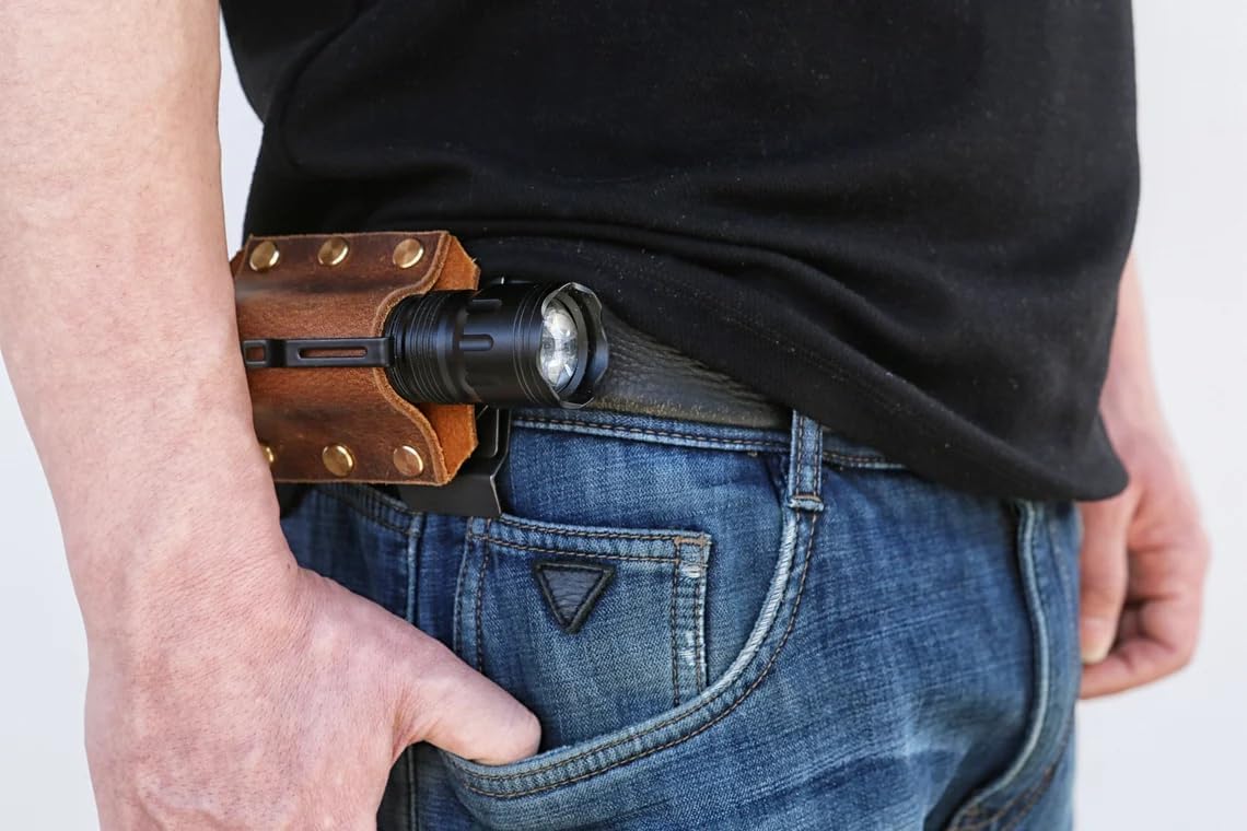 Full grain Leather flashlight holster, distressed leather flashlight belt holder with belt clip, duty belt flashlight holder Z03-LFH05SFBA