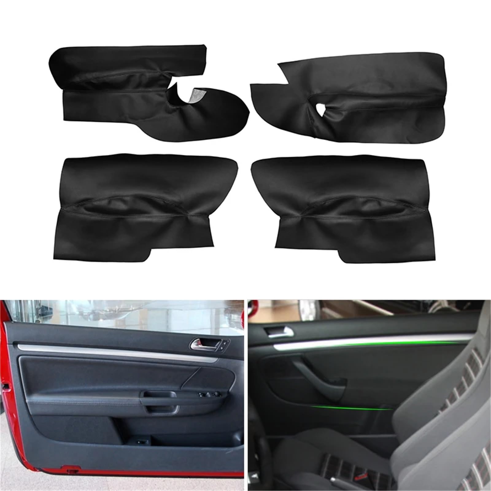 Skórzana tapicerka drzwi 3 drzwi samochodu skóra z mikrofibry podłokietnik na drzwiach panel pokrywa tapicerka ochronna, dla Vw, golfa, 5 Mk5 2005 2006 2007(Black-front 2pcs)
