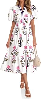 Cicy Bell Womens Summer Floral Print Maxi Dress A Line Puff Short Sleeve V Neck Boho Dresses Flowy Beach Vacation Outfits Price In India
