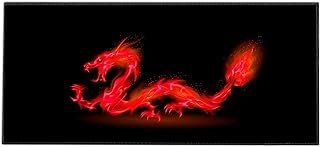 Silent Monsters Mouse Mat Size XX Large 900 x 400 mm, Mouse Pad Design: Red Dragon, Stitched Edges, Mousemat for Office and Gaming, Mousepad Non-Slip Rubber Base, Desk Mat XXL