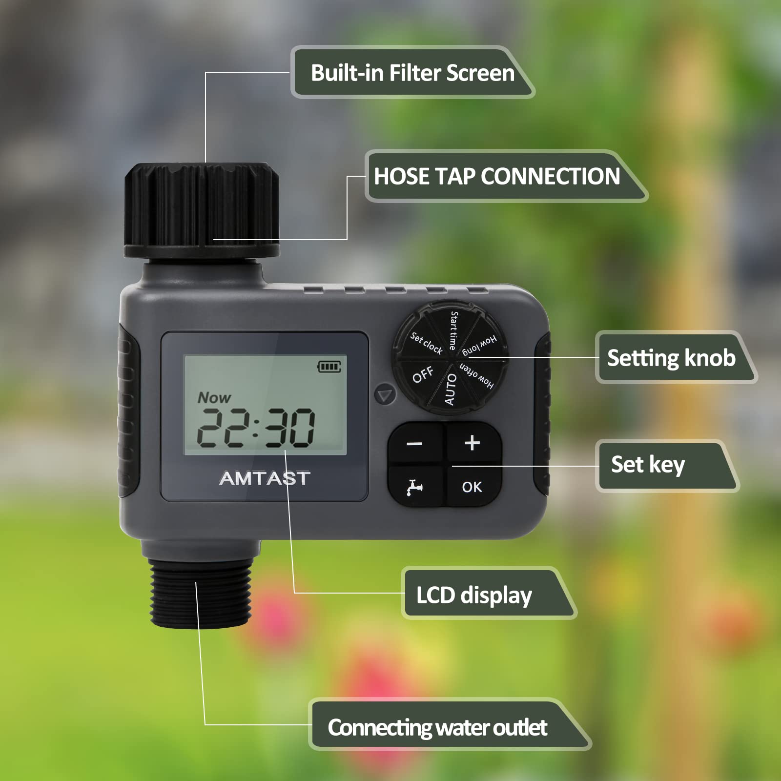 Bewässerungs-Timer Sprinkler-Timer mit Regen Verzögerung/LCD-Display / IP55 wasserdicht/Manuelle Bewässerung für Rasen Pool Füllung, Single-Outlet Schlauch programmierbare Bewässerung