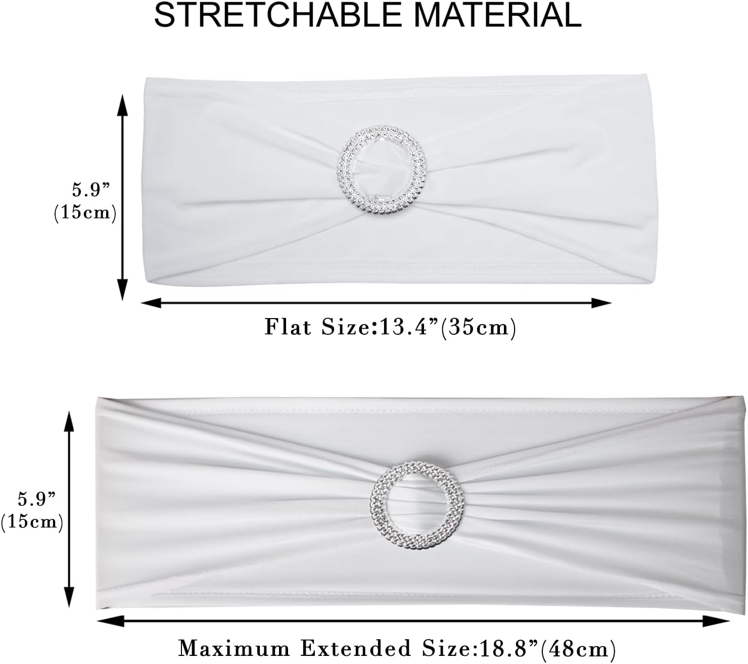 50pcs White Spandex Chair Sashes with Buckle for Wedding Party Banquet Birthday Anniversary Ceremony Reception Celebration Decoration Elastic Stretchable Chair Cover Bow Ribbons