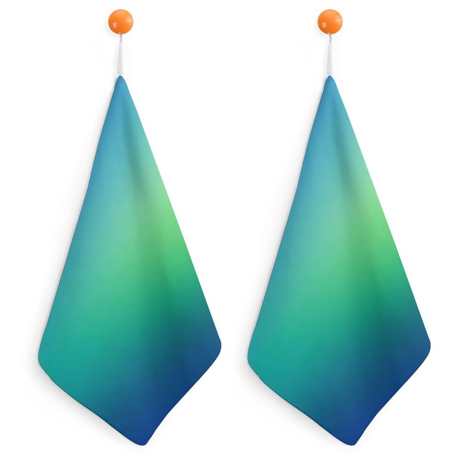 Jubonexis Blue to Green Graident Small Hand Towel with Hanging Loop 2 PCS Absorbent Soft Wash Cloth for Kitchen Bathroom