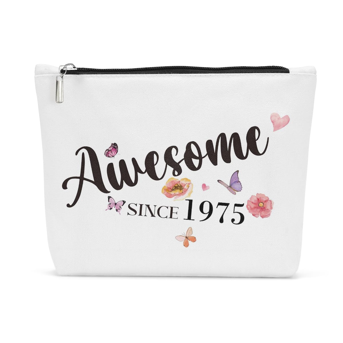 JIUWEIHU 50th Birthday Gifts for Women 50th Birthday Decorations Present - Best 50 Year Old Birthday Gift Ideas for Grandma, Sisters, Friend, Coworker, Mom, Boss Makeup Bag Awesome Since 1975
