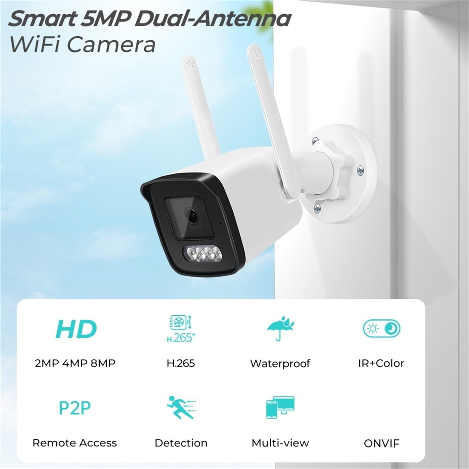 Kamery Monitoringu, 2MP 4MP 8MP 4K 1080P kamera zewnętrzna AI Huaman Detection dwukierunkowa kamera audio IP kolorowa noktowizor CCTV kamera typu Bullet(2MP Add 128GB Card)
