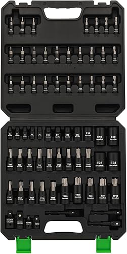 Miniatura 8 de Juego de 67 piezas Master Torx Bit Socket y Torx Externo, 14", 38" y 12" Drive, acero S2 y Cr-V, E4 - E24, T6 - T70, TT6 - TT70, TP8 - TP60, incluye