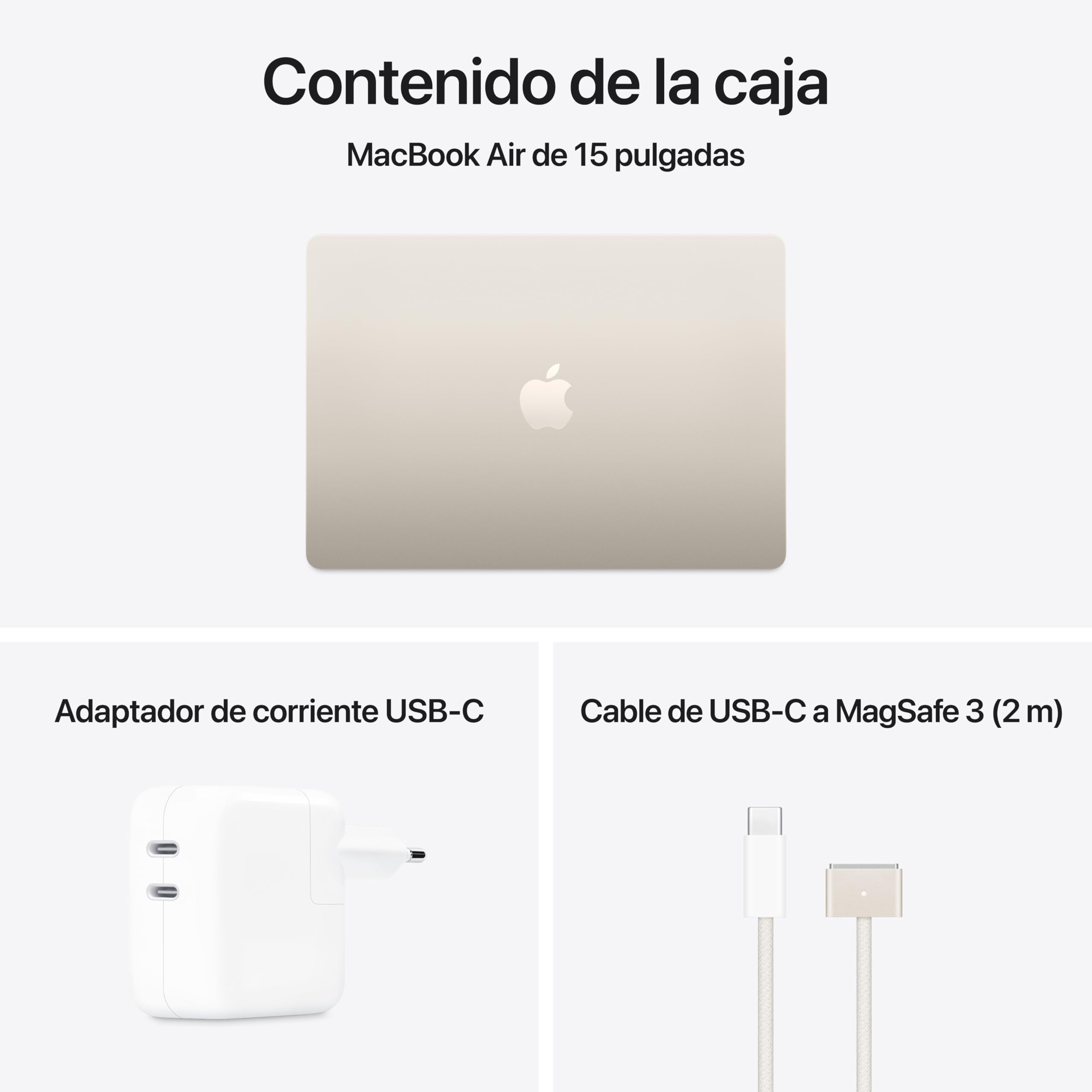 Apple 2025 MacBook Air de 15 pulgadas con chip M4: diseñado para Apple Intelligence, pantalla Liquid Retina de 15,3 pulgadas, 16 GB de memoria unificada, 512 GB SSD, teclado portugués; Blanco estrella
