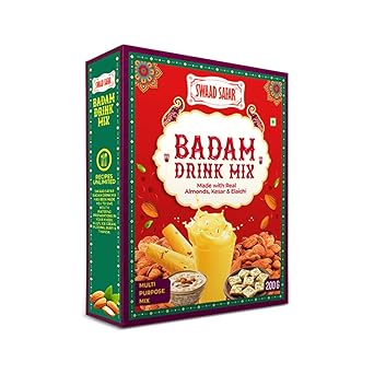 SWAAD SAFAR Badam Drink mix Thandai Powder with Almonds, Pistachios, Cashews, Saffron & Rose Petals | No Artificial Flavors | Traditional Badam Milk Mix (Pack of 1) - image, photos