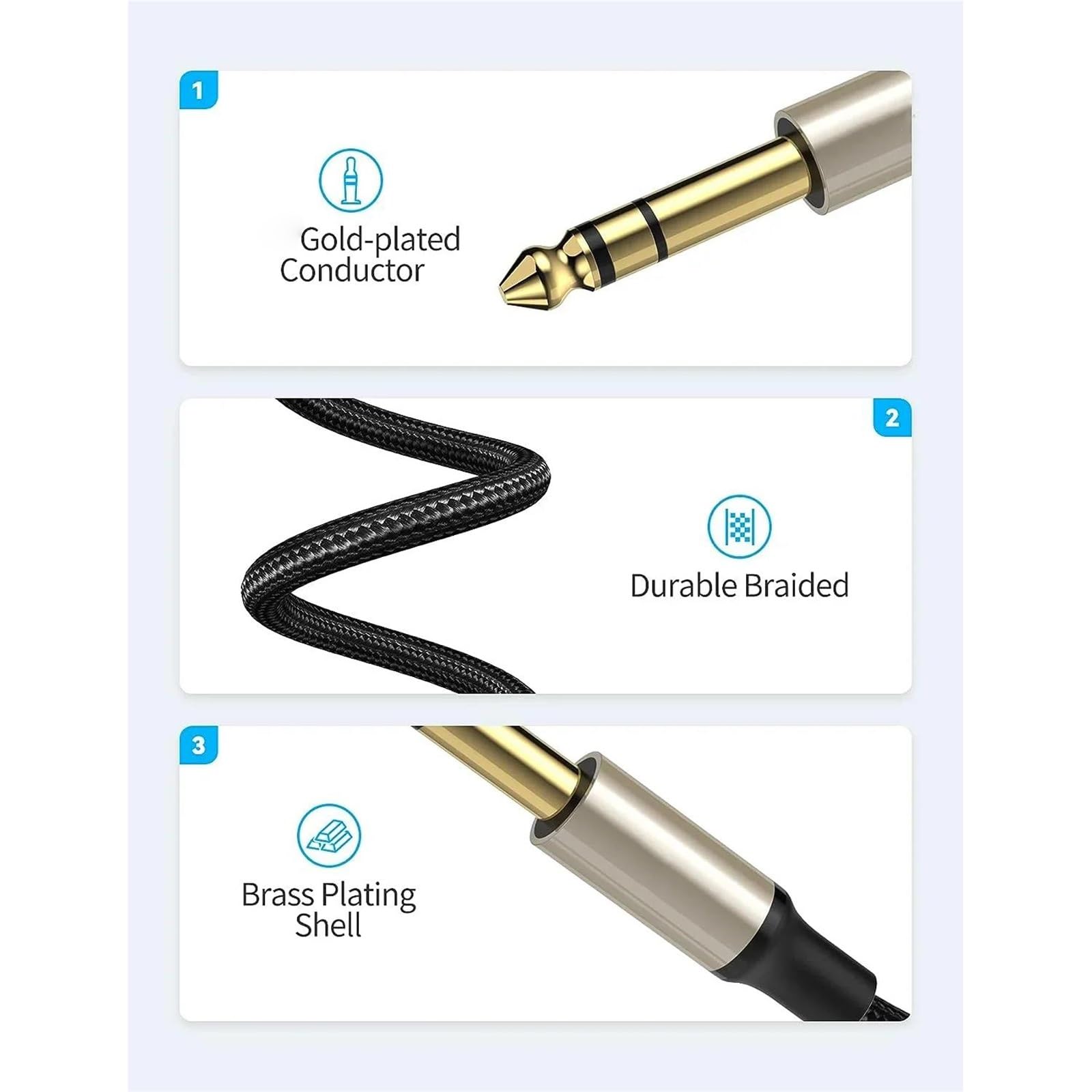 Profesjonalny Kabel Do Gitary Adapter 6,35mm TRS Męski Na 3,5mm Żeński Przedłużacz Stereo Do Głośnika Amp Guitar Mixer