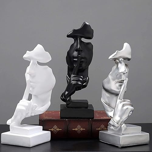 Miniatura 5 de aboxoo Estatua del pensador, Silencio es oro abstracto, esculturas de resina para el hogar moderno, objetos decorativos, decoración de escritorio