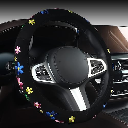 Bonita funda bordada para volante para mujer, decoración de flores de lujo, tela duradera, absorción de sudor, tamaño universal de 15 pulgadas, se