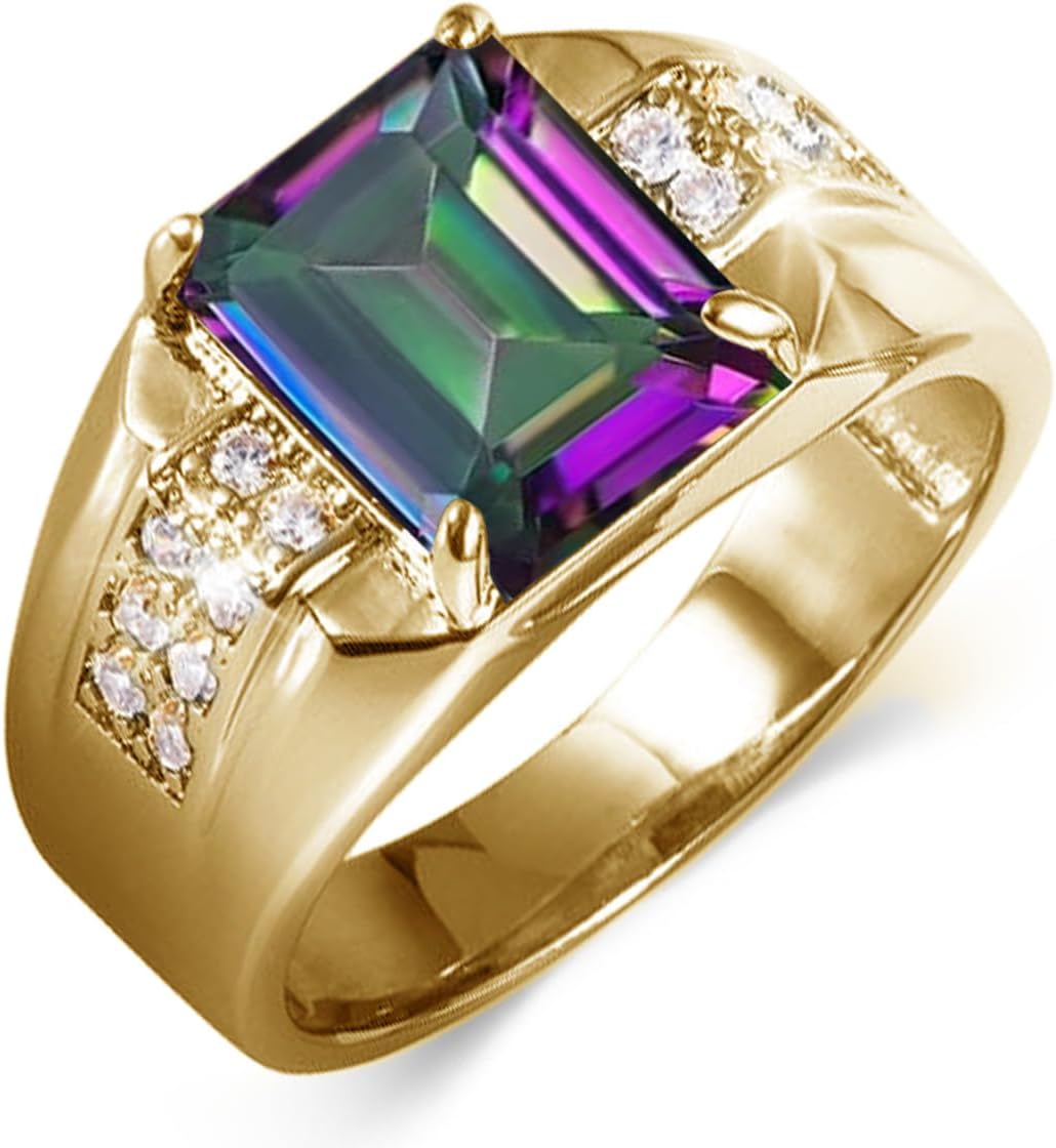 Gemstone Men's Rings 2CT Emerald Cut Ring for Men in 10K 14K 18K Solid Gold Promise Engagement Ring Band for husband Him