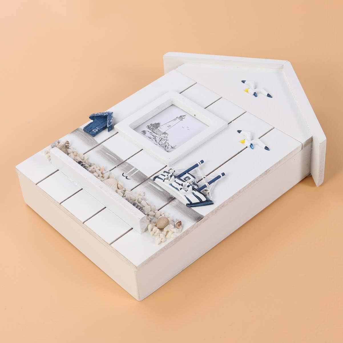 DOITOOL Mediterranean Style Key Box Wall Mounted Nautical Key Holder Storage Cabinet for Home Decoration