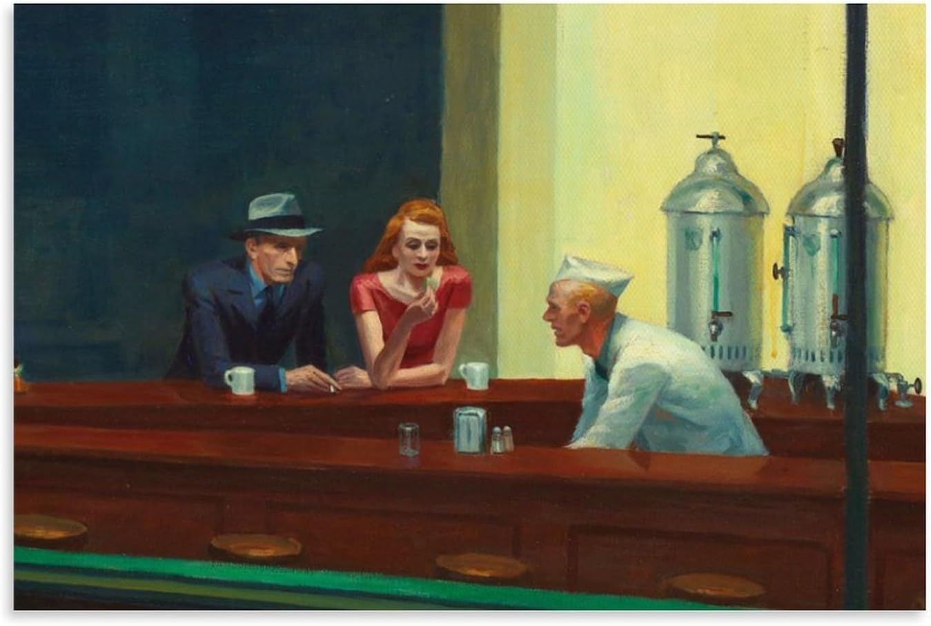 Matvsd Kohecs Edward Hopper Prints Landscape Wall Art Edward Hopper《Nighthawks Details 》Poster Retro Canvas Painting for Home Wall Decor 30x45cm No Frame