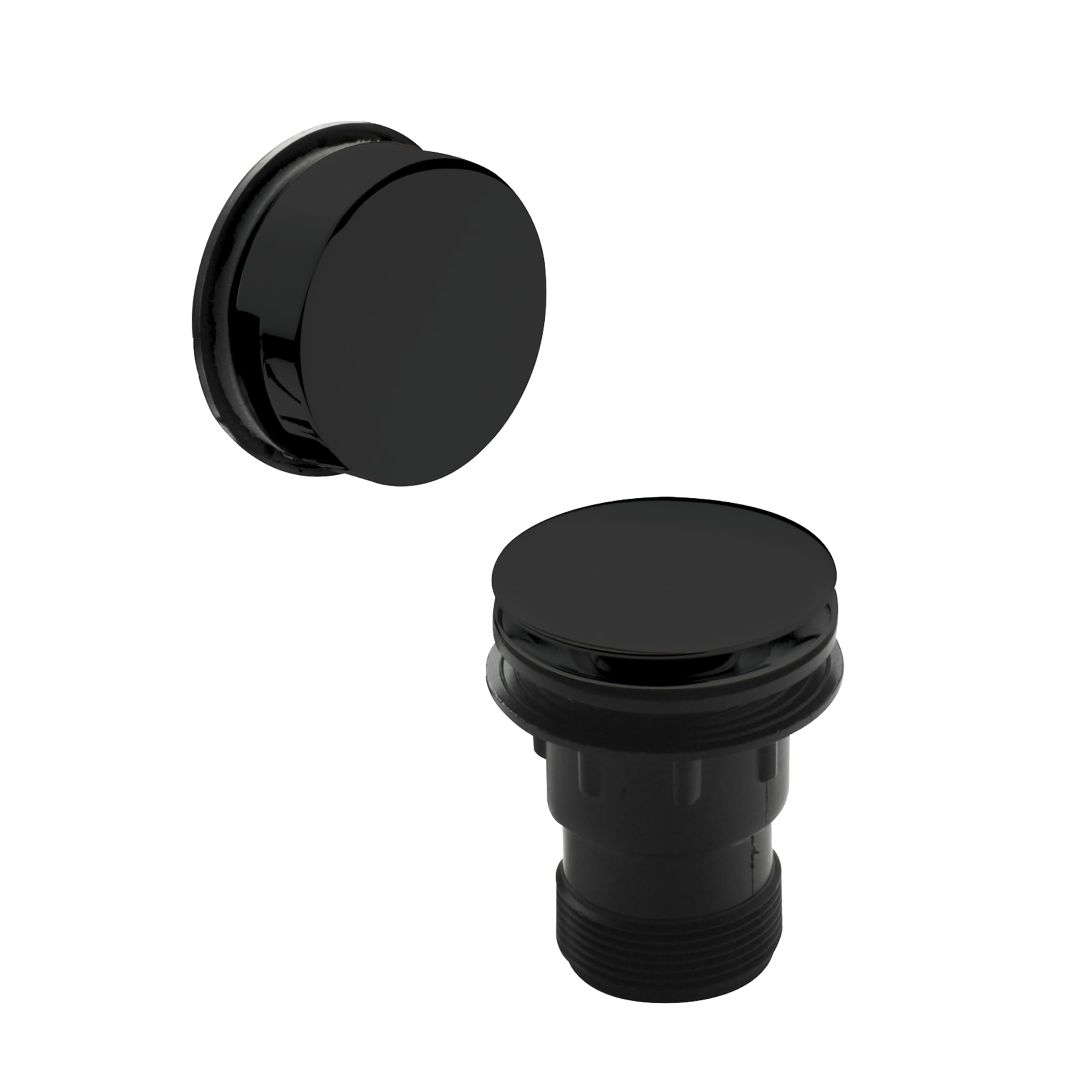 Balterley Bath Push Button Waste and Overflow Set, Round Click Clack Waste with Overflow, Push Button Bath Plug Replacement, Bathtub Plug Replacement, Click Clack Plugs - 70 x 100 x 70 mm (Black)