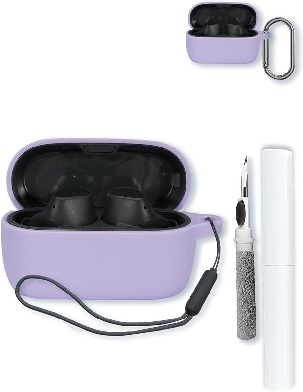 Case for Jabra Elite 3/Elite 4 Earbuds,Soft Protective,BOVUGAC Silicone Case Cover with Keychain & Cleaning Kit & Lanyard for Jabra 3/Jabra 4 Earphones-Purple