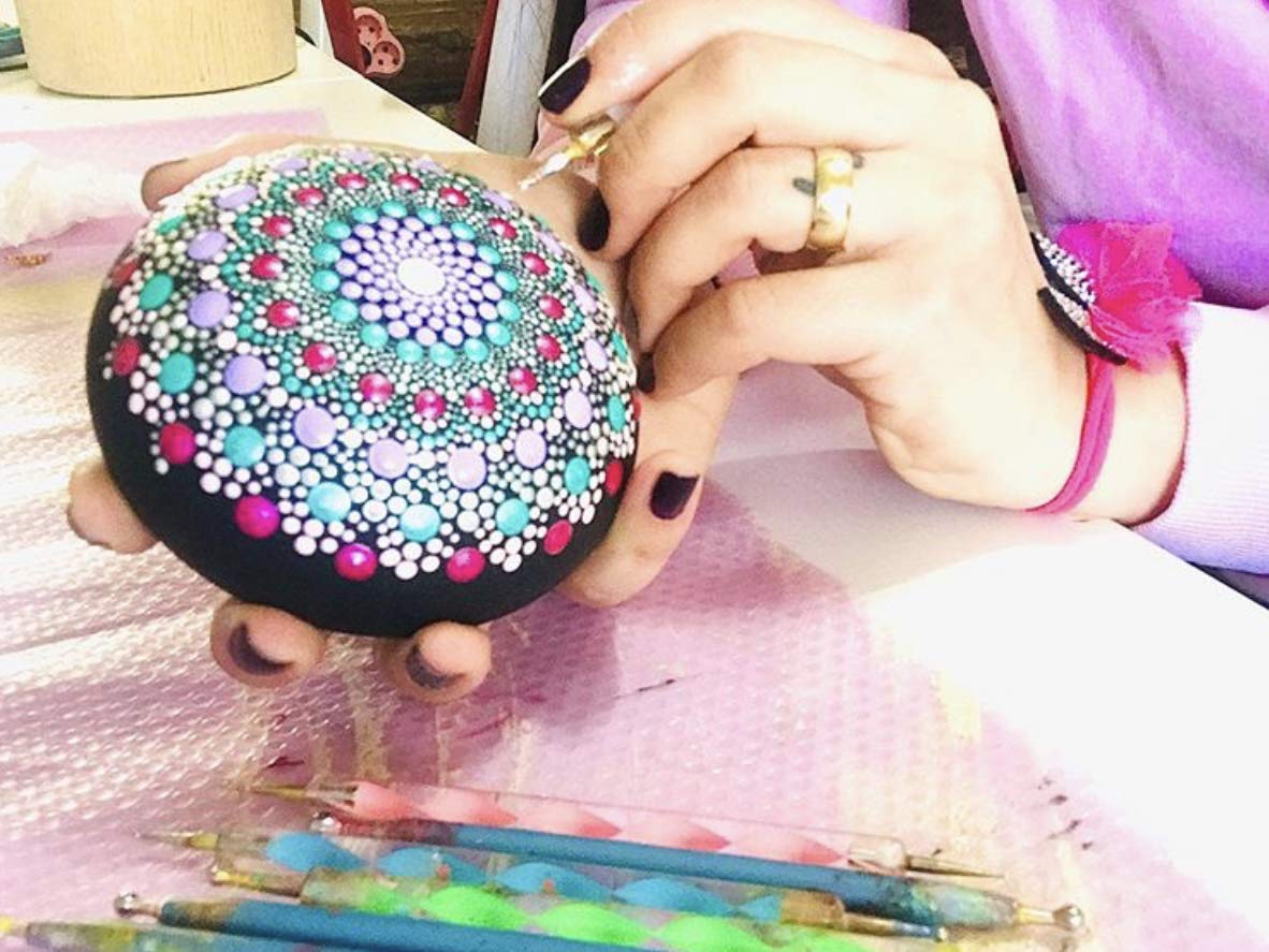 Mandalart Fabric Dot Taş Görünümlü Ahşap 10 * 10 cm