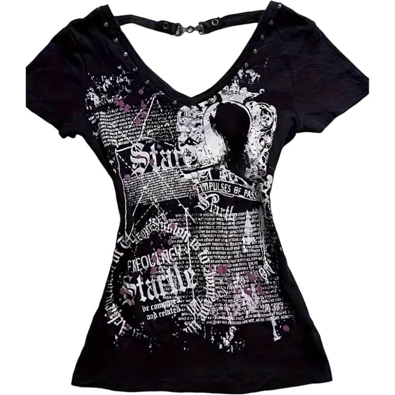 Image of Kawaii Cutecore Harajuku Vintage Y2k 2000s Tops Summer Goth Emo Alt Short Sleeve Graphic Tee