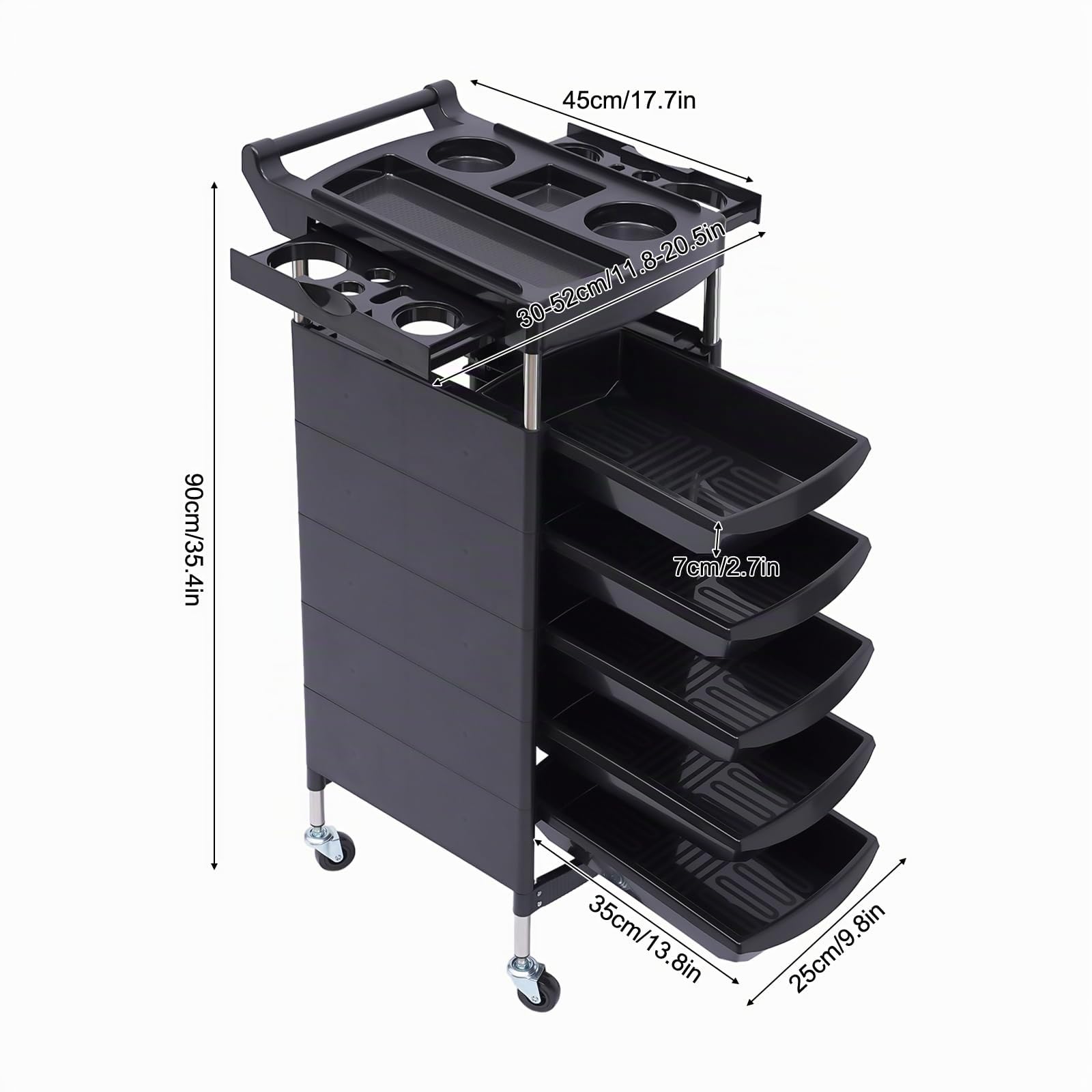 Equipo de carrito para salón de belleza, carro con bandeja para peinado y almacenamiento, puede ser utilizado en salones de belleza, peluquerías, hospitales e instalaciones sanitarias, negro
