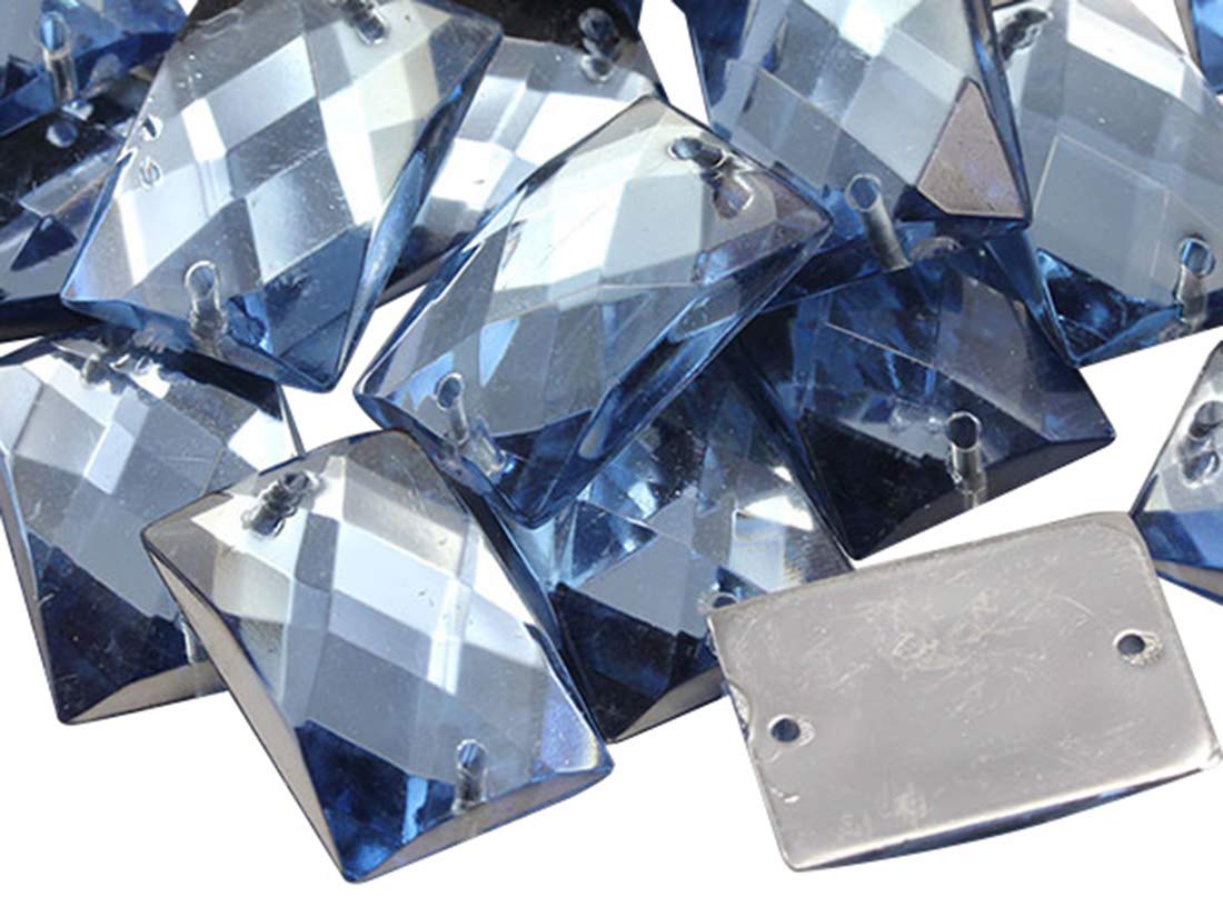 Allstarco 18x13mm Blue Sapphire Lt. CH02 Flat Back Rectangle Sew On Beads for Crafts Plastic Acrylic Rhinestones with Holes for Sewing Clothing Embelishments