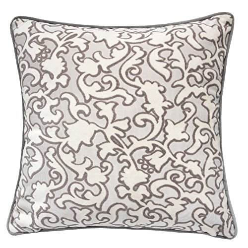 Homey COZY Modern Velvet Throw Pillow Cover,Gray Unique Ivory Floral Luxury Soft Fuzzy Cozy Warm Slik Decorative Square Couch Cushion Pillow Case 20 x 20 Inch, Cover Only